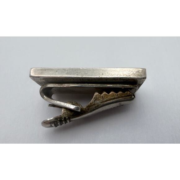 Vintage 1950s MCM Sterling Silver Tie Clip Abstract Niello Fish Eye Design - Picture 6 of 8